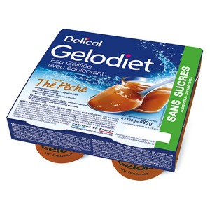 Nutrition & Hydratation : Delical Gelodiet Eau Gélifiée Edulcorée sans Sucres Thé Pêche 4 x 120g à 3,90 € -5%